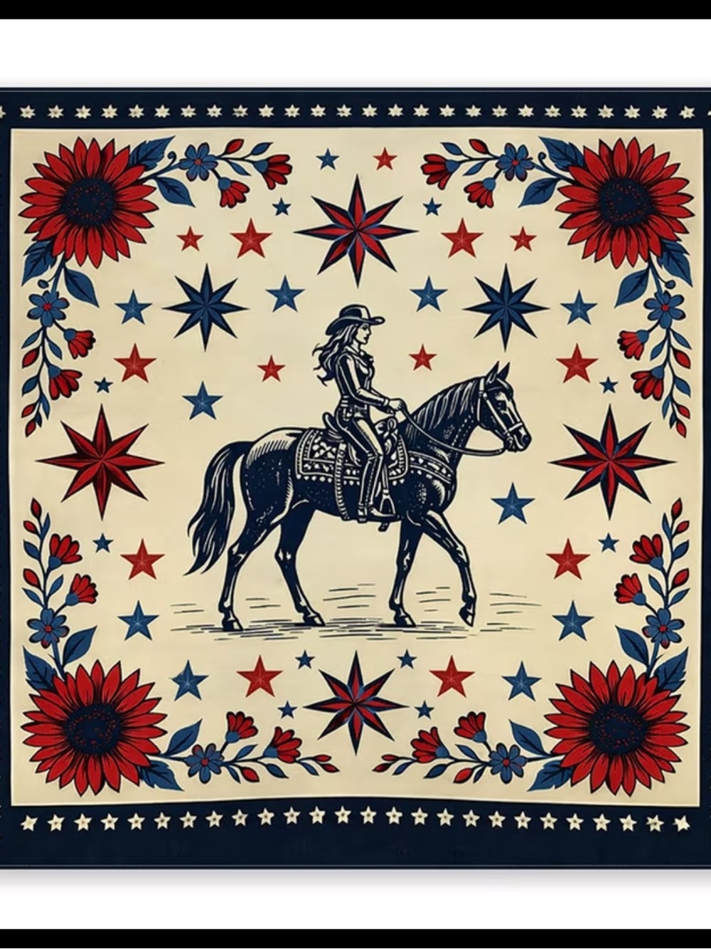 Western Cowgirl Horse Bandana in Red & Ivory